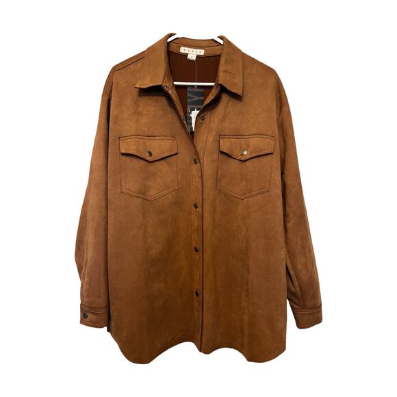HYFVE Faux Suede Oversized Shacket Brown Button Down Jacket Women’s Small NWT - Picture 2 of 8